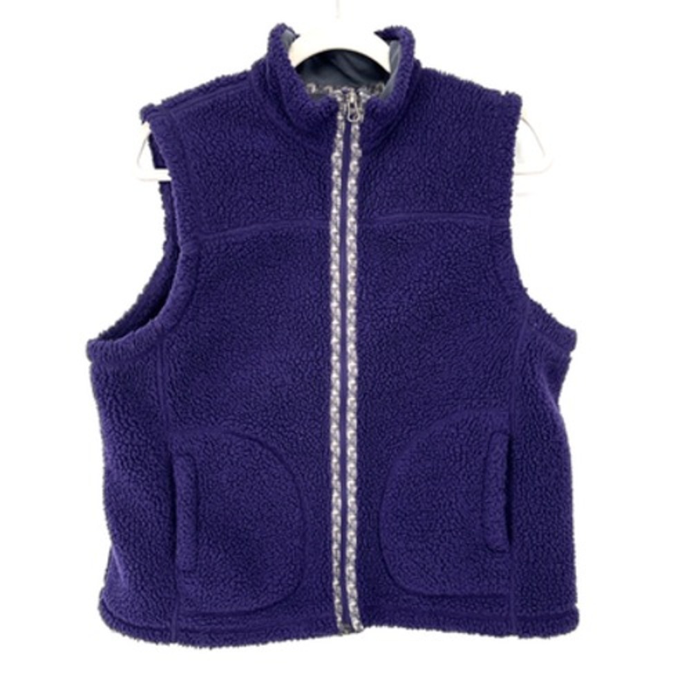 LL BEAN Sherpa Fleece Vest Womens Large Purple Ribbon Trim Outdoors Layer